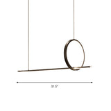 Modernist Linear and Ring Chandelier Lamp Iron Dining Room LED Island Pendant Light in Black Clearhalo 'Ceiling Lights' 'Island Lights' Lighting' 1713675