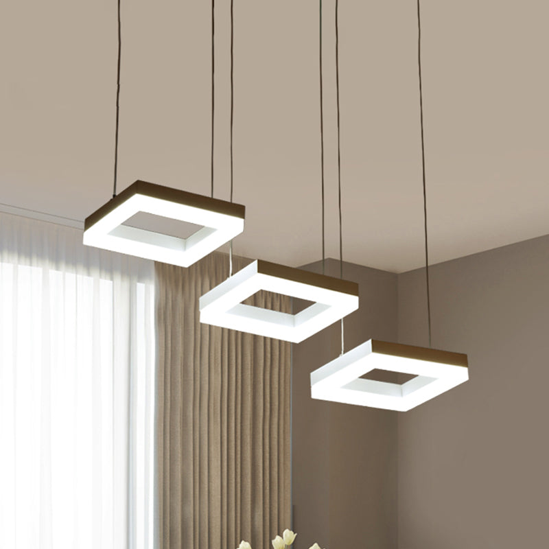 Acrylic Square Chandelier Lighting Modern 3 Bulbs Black and White Pendant Light Fixture Black-White Clearhalo 'Ceiling Lights' 'Modern Pendants' 'Modern' 'Pendant Lights' 'Pendants' Lighting' 1713688