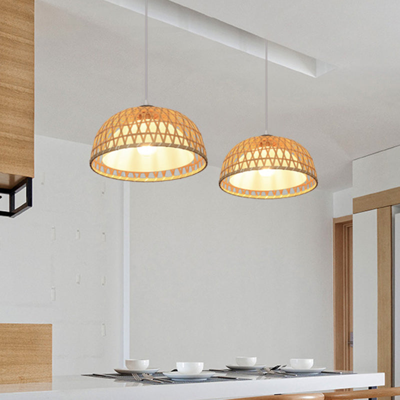 Dome Wood Hanging Lighting Asian 1-Light Beige Ceiling Pendant Light for Restaurant Beige Clearhalo 'Ceiling Lights' 'Modern Pendants' 'Modern' 'Pendant Lights' 'Pendants' Lighting' 1713692