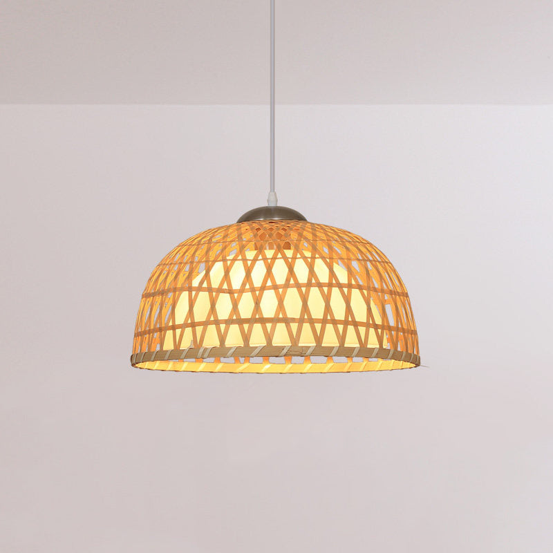 Dome Wood Hanging Lighting Asian 1-Light Beige Ceiling Pendant Light for Restaurant Clearhalo 'Ceiling Lights' 'Modern Pendants' 'Modern' 'Pendant Lights' 'Pendants' Lighting' 1713693