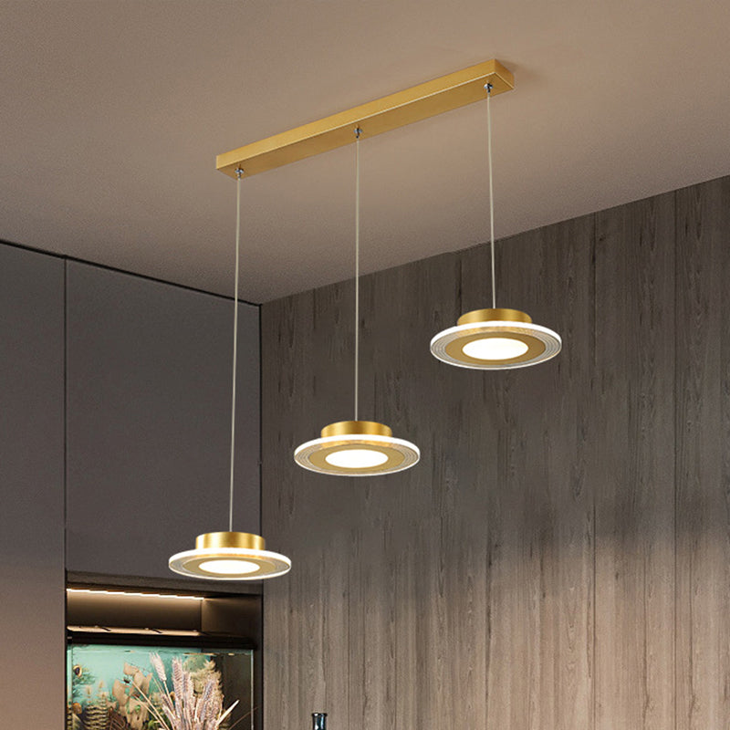 3 Round Chandelier Light Contemporary Acrylic LED Gold Pendant Lighting Fixture in Warm/White Light Gold Clearhalo 'Ceiling Lights' 'Modern Pendants' 'Modern' 'Pendant Lights' 'Pendants' Lighting' 1713696