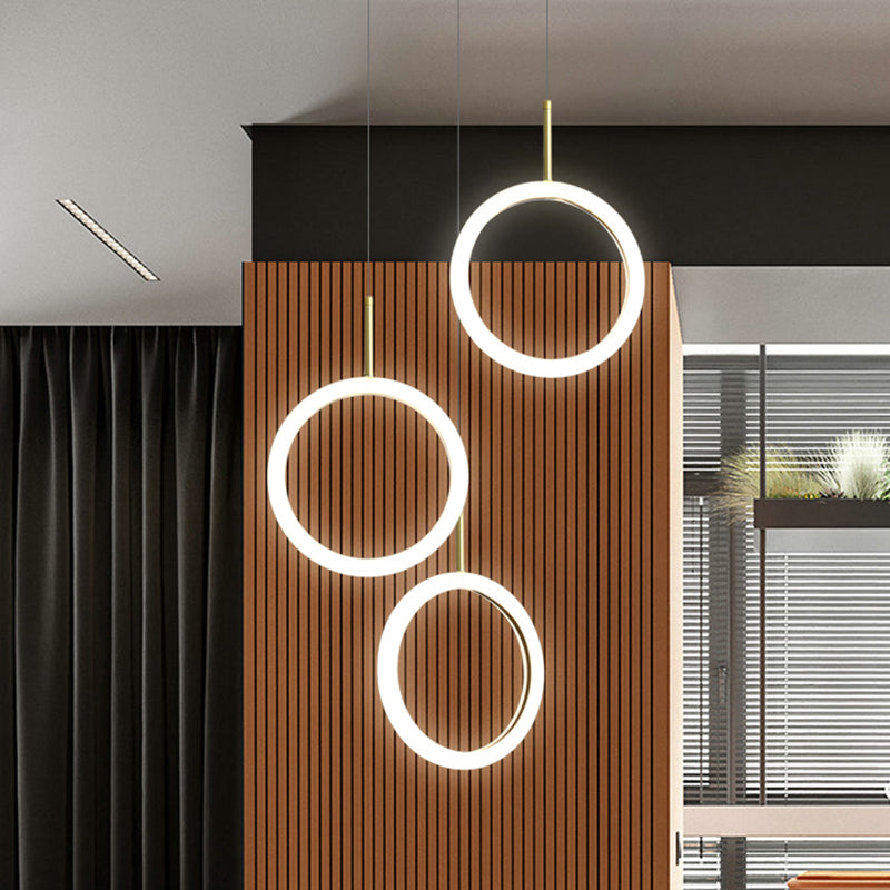 Circular Chandelier Lamp Nordic Acrylic 1/3 Lights Gold Hanging Light Kit for Restaurant 3 Gold Clearhalo 'Ceiling Lights' 'Modern Pendants' 'Modern' 'Pendant Lights' 'Pendants' Lighting' 1713716