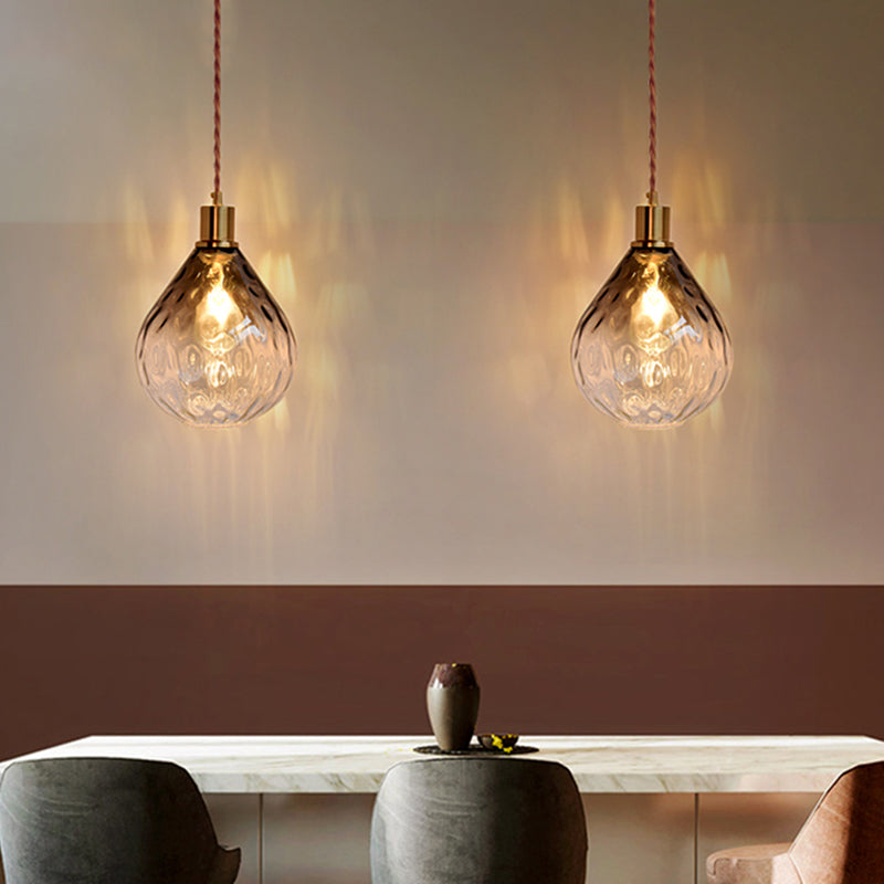 Teardrop Pendant Lighting Modernist Lattice Glass 1 Bulb Amber/Smoky Hanging Light Fixture Clearhalo 'Ceiling Lights' 'Chandeliers' 'Glass shade' 'Glass' 'Modern Pendants' 'Modern' 'Pendant Lights' 'Pendants' Lighting' 1713726