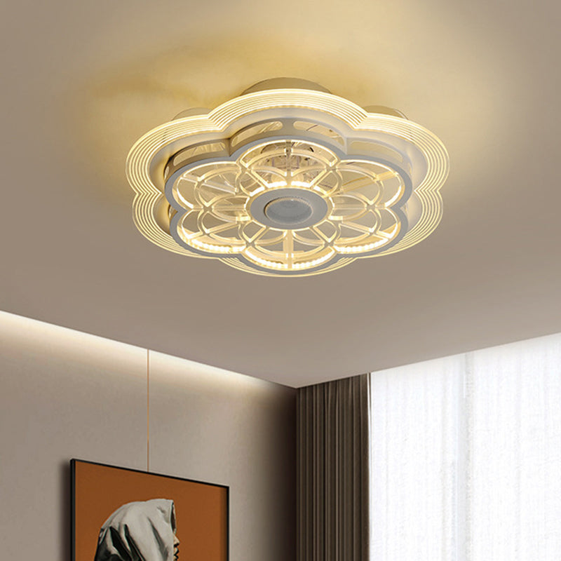 Acrylic Flower Ceiling Fan Light Fixture Modern 19.5" W LED Semi Mount Lighting in White for Bedroom White Clearhalo 'Ceiling Fans with Lights' 'Ceiling Fans' 'Modern Ceiling Fans' 'Modern' Lighting' 1713767
