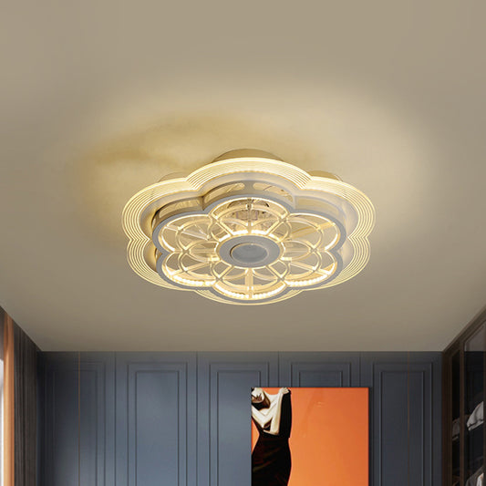 Acrylic Flower Ceiling Fan Light Fixture Modern 19.5" W LED Semi Mount Lighting in White for Bedroom Clearhalo 'Ceiling Fans with Lights' 'Ceiling Fans' 'Modern Ceiling Fans' 'Modern' Lighting' 1713768