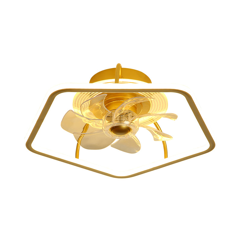 Pentagon Hanging Fan Light Contemporary Acrylic 19" W LED Bedroom Semi Flush Mount in Black/Gold, 7 Blades Clearhalo 'Ceiling Fans with Lights' 'Ceiling Fans' 'Modern Ceiling Fans' 'Modern' Lighting' 1713781