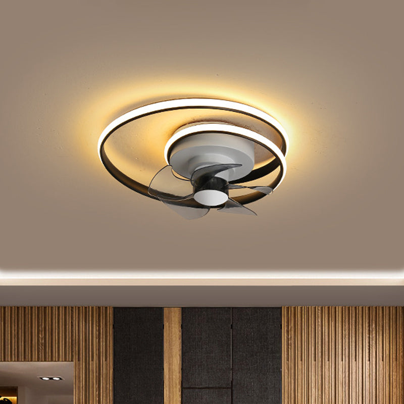 Simple Spiral Circle Fan Lighting Acrylic 18" W LED Bedroom Semi Flush Light Fixture in Black and White/Black and Gold, 5 Blades Black-White Clearhalo 'Ceiling Fans with Lights' 'Ceiling Fans' 'Modern Ceiling Fans' 'Modern' Lighting' 1713786