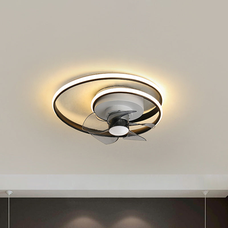 Simple Spiral Circle Fan Lighting Acrylic 18" W LED Bedroom Semi Flush Light Fixture in Black and White/Black and Gold, 5 Blades Clearhalo 'Ceiling Fans with Lights' 'Ceiling Fans' 'Modern Ceiling Fans' 'Modern' Lighting' 1713787