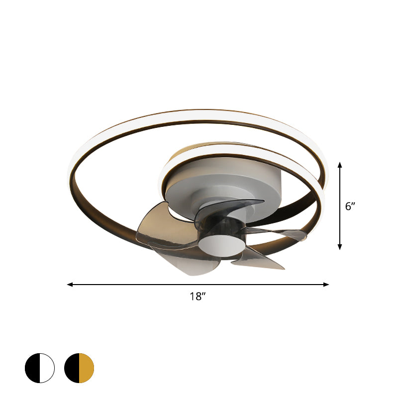 Simple Spiral Circle Fan Lighting Acrylic 18" W LED Bedroom Semi Flush Light Fixture in Black and White/Black and Gold, 5 Blades Clearhalo 'Ceiling Fans with Lights' 'Ceiling Fans' 'Modern Ceiling Fans' 'Modern' Lighting' 1713789