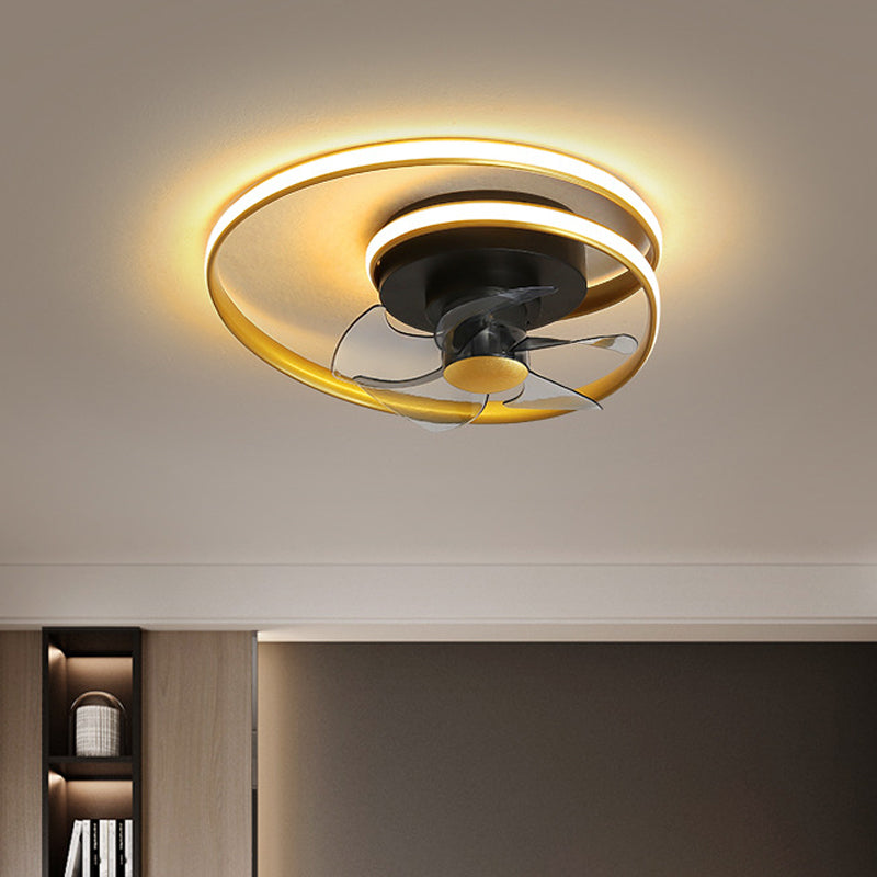 Simple Spiral Circle Fan Lighting Acrylic 18" W LED Bedroom Semi Flush Light Fixture in Black and White/Black and Gold, 5 Blades Black-Gold Clearhalo 'Ceiling Fans with Lights' 'Ceiling Fans' 'Modern Ceiling Fans' 'Modern' Lighting' 1713790