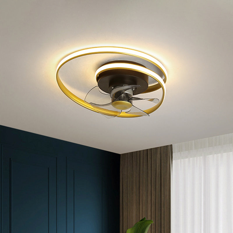 Simple Spiral Circle Fan Lighting Acrylic 18" W LED Bedroom Semi Flush Light Fixture in Black and White/Black and Gold, 5 Blades Clearhalo 'Ceiling Fans with Lights' 'Ceiling Fans' 'Modern Ceiling Fans' 'Modern' Lighting' 1713791
