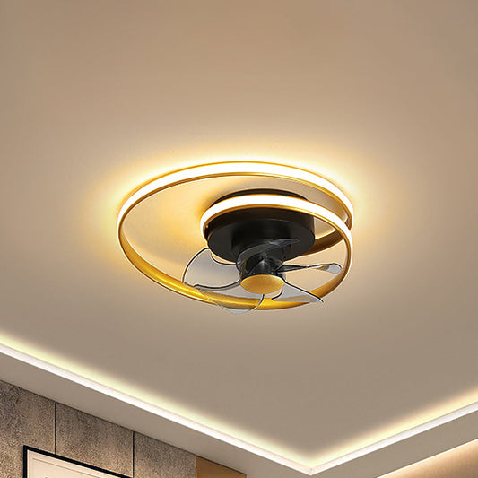 Simple Spiral Circle Fan Lighting Acrylic 18" W LED Bedroom Semi Flush Light Fixture in Black and White/Black and Gold, 5 Blades Clearhalo 'Ceiling Fans with Lights' 'Ceiling Fans' 'Modern Ceiling Fans' 'Modern' Lighting' 1713792