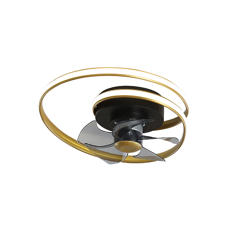 Simple Spiral Circle Fan Lighting Acrylic 18" W LED Bedroom Semi Flush Light Fixture in Black and White/Black and Gold, 5 Blades Clearhalo 'Ceiling Fans with Lights' 'Ceiling Fans' 'Modern Ceiling Fans' 'Modern' Lighting' 1713793