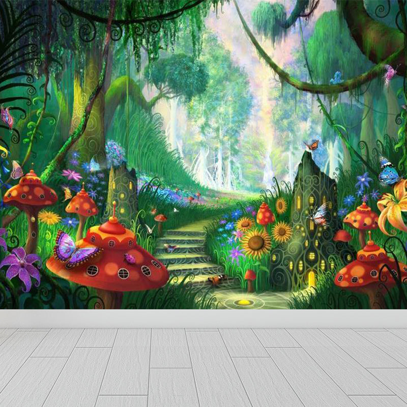 Green Wonderland Wall Mural Decal Moisture Resistant Kids Style Bedroom Wall Art Clearhalo 'Wall Decor' 'Wall Mural' 1713830