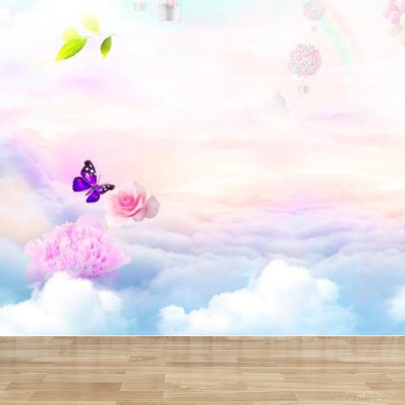 Big Hot Air Balloon Mural Wallpaper Childrens Art Dreamy Heaven Wall Covering in Pink Clearhalo 'Wall Decor' 'Wall Mural' 1713856