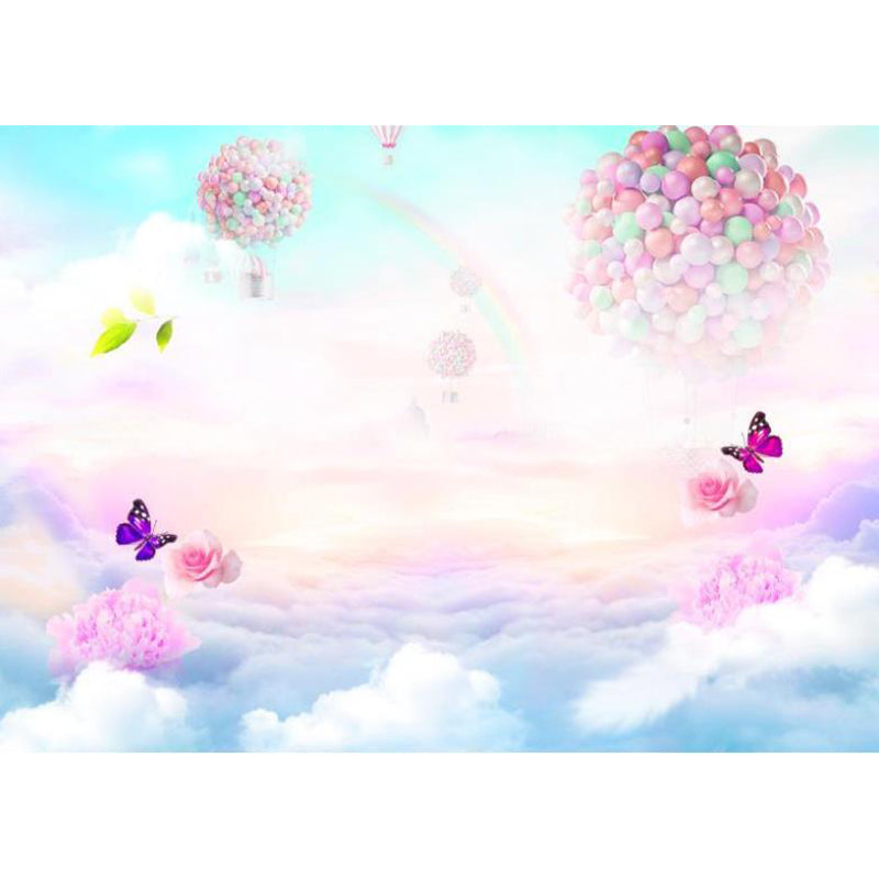 Big Hot Air Balloon Mural Wallpaper Childrens Art Dreamy Heaven Wall Covering in Pink Clearhalo 'Wall Decor' 'Wall Mural' 1713857