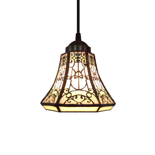 Tiffany Bell Down Mini Pendant 1 Light Beige Stained Glass Ceiling Suspension Lamp for Stair Clearhalo 'Ceiling Lights' 'Chandeliers' 'Industrial' 'Middle Century Pendants' 'Pendant Lights' 'Pendants' 'Tiffany close to ceiling' 'Tiffany Pendants' 'Tiffany' Lighting' 171385