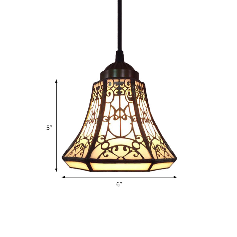 Tiffany Bell Down Mini Pendant 1 Light Beige Stained Glass Ceiling Suspension Lamp for Stair Clearhalo 'Ceiling Lights' 'Chandeliers' 'Industrial' 'Middle Century Pendants' 'Pendant Lights' 'Pendants' 'Tiffany close to ceiling' 'Tiffany Pendants' 'Tiffany' Lighting' 171386
