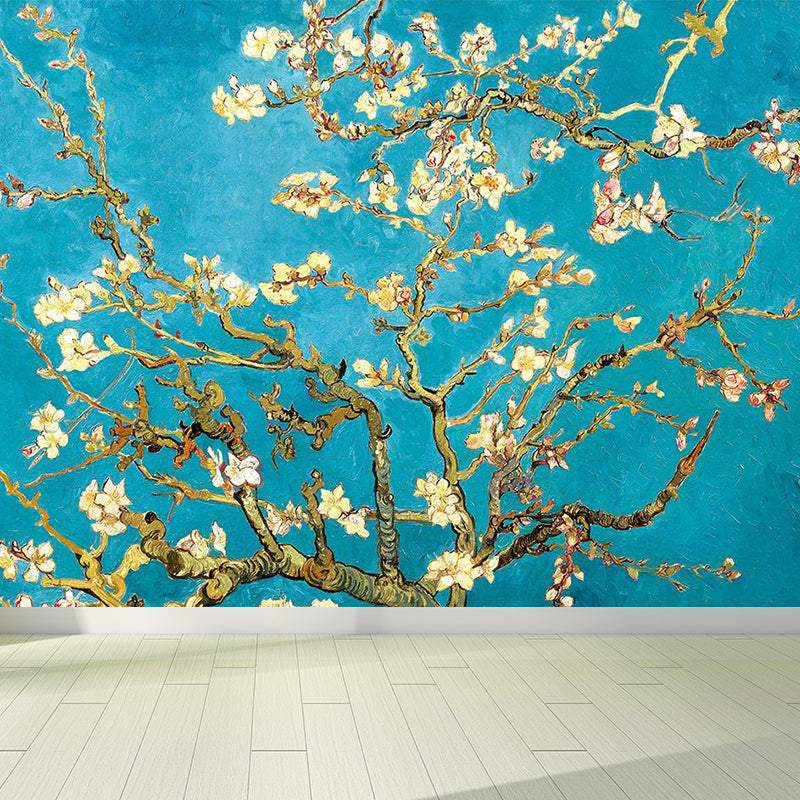 Large Blossoming Plum Tree Mural Moisture Resistant Stylish Bedroom Wall Covering in Blue Blue Clearhalo 'Wall Decor' 'Wall Mural' 1713864