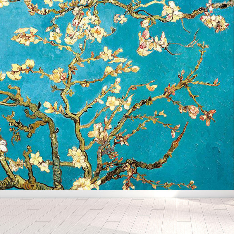 Large Blossoming Plum Tree Mural Moisture Resistant Stylish Bedroom Wall Covering in Blue Clearhalo 'Wall Decor' 'Wall Mural' 1713865
