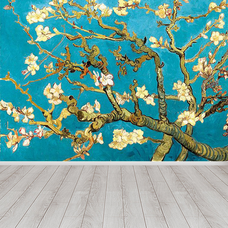 Large Blossoming Plum Tree Mural Moisture Resistant Stylish Bedroom Wall Covering in Blue Clearhalo 'Wall Decor' 'Wall Mural' 1713866