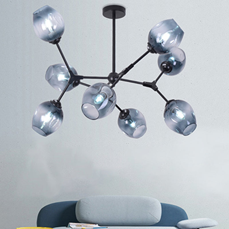 Black Branch Chandelier Modern Nordic Style 6/8/9 Lights Amber/Blue/Clear Glass Ceiling Light with Adjustable Arm Clearhalo 'Ceiling Lights' 'Chandeliers' 'Clear' 'Glass shade' 'Glass' 'Industrial' 'Modern Chandeliers' 'Modern' 'Tiffany' 'Traditional Chandeliers' Lighting' 171387