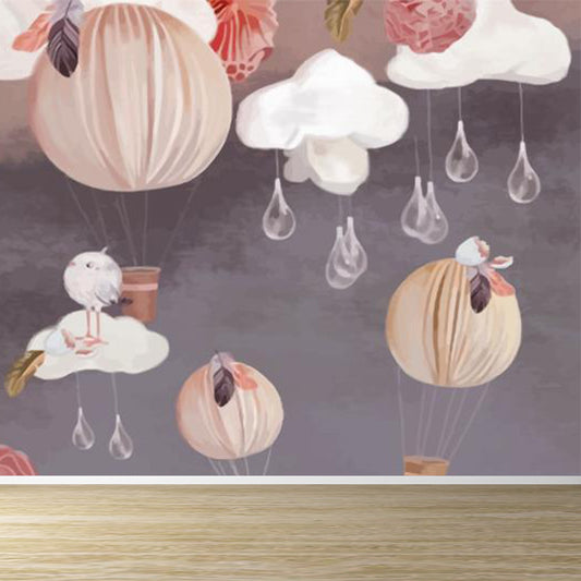 Hot Air Balloon Wallpaper Mural Grey Cartoon Wall Covering for Childrens Bedroom Clearhalo 'Wall Decor' 'Wall Mural' 1713880