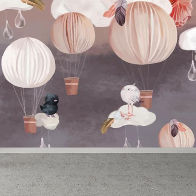 Hot Air Balloon Wallpaper Mural Grey Cartoon Wall Covering for Childrens Bedroom Clearhalo 'Wall Decor' 'Wall Mural' 1713881