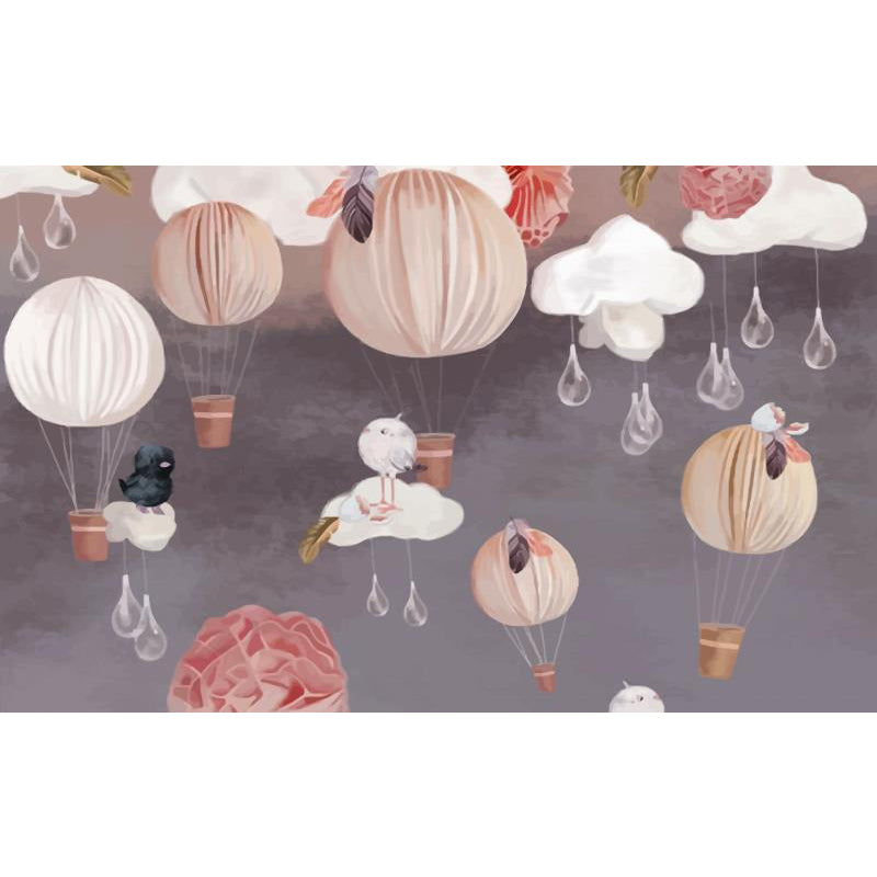 Hot Air Balloon Wallpaper Mural Grey Cartoon Wall Covering for Childrens Bedroom Clearhalo 'Wall Decor' 'Wall Mural' 1713882