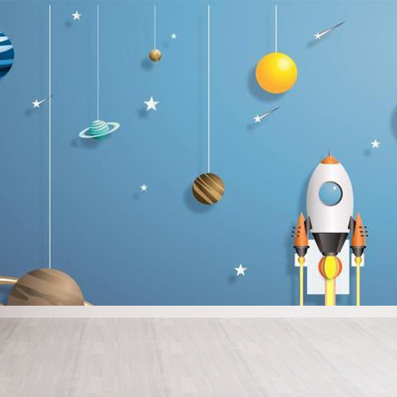 Kids Suspended Planets Wallpaper Mural Blue Outer Space Wall Art for Boys Bedroom Clearhalo 'Wall Decor' 'Wall Mural' 1713886