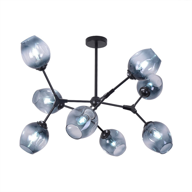 Black Branch Chandelier Modern Nordic Style 6/8/9 Lights Amber/Blue/Clear Glass Ceiling Light with Adjustable Arm Clearhalo 'Ceiling Lights' 'Chandeliers' 'Clear' 'Glass shade' 'Glass' 'Industrial' 'Modern Chandeliers' 'Modern' 'Tiffany' 'Traditional Chandeliers' Lighting' 171389
