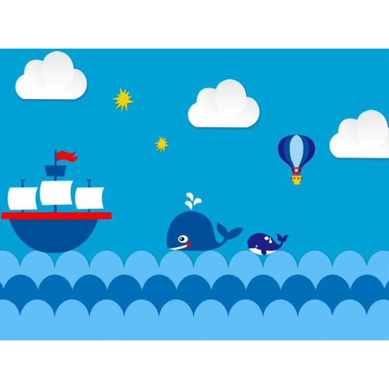 Ocean Hot Air Balloon Mural Decal Blue Childrens Art Wall Covering for Kids Room Clearhalo 'Wall Decor' 'Wall Mural' 1713897