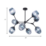 Black Branch Chandelier Modern Nordic Style 6/8/9 Lights Amber/Blue/Clear Glass Ceiling Light with Adjustable Arm Clearhalo 'Ceiling Lights' 'Chandeliers' 'Clear' 'Glass shade' 'Glass' 'Industrial' 'Modern Chandeliers' 'Modern' 'Tiffany' 'Traditional Chandeliers' Lighting' 171390