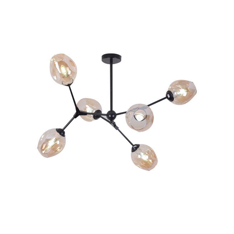 Black Branch Chandelier Modern Nordic Style 6/8/9 Lights Amber/Blue/Clear Glass Ceiling Light with Adjustable Arm Clearhalo 'Ceiling Lights' 'Chandeliers' 'Clear' 'Glass shade' 'Glass' 'Industrial' 'Modern Chandeliers' 'Modern' 'Tiffany' 'Traditional Chandeliers' Lighting' 171392