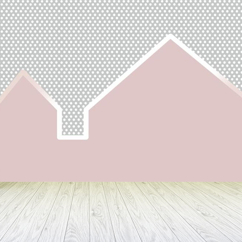 Customized Illustration Cartoon Mural Wallpaper with House and Dots Pattern in Pink Pink Clearhalo 'Wall Decor' 'Wall Mural' 1713924