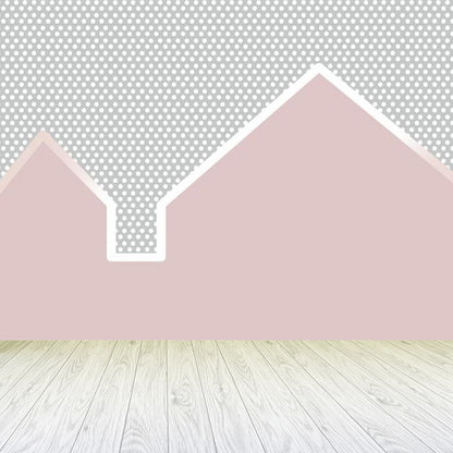 Customized Illustration Cartoon Mural Wallpaper with House and Dots Pattern in Pink Pink Clearhalo 'Wall Decor' 'Wall Mural' 1713924