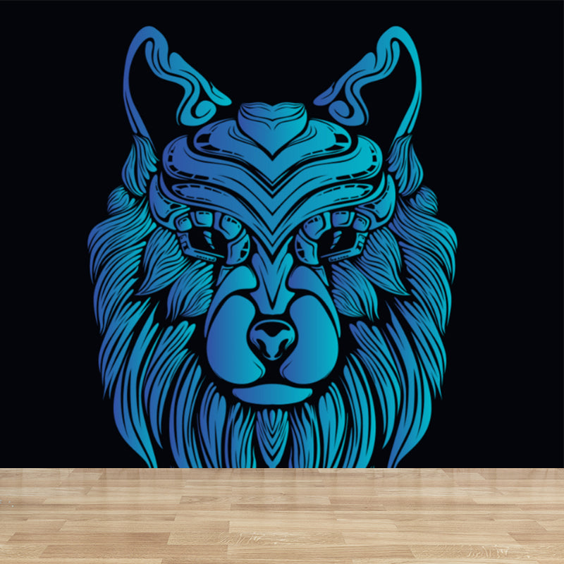 Illustration Animal Head Wall Mural Large Wall Decor for Teens Room, Made to Measure Blue Design 1 Clearhalo 'Wall Decor' 'Wall Mural' 1713934