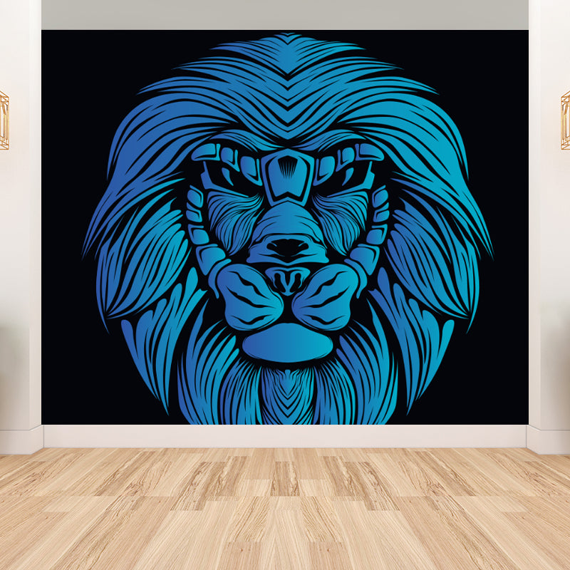 Illustration Animal Head Wall Mural Large Wall Decor for Teens Room, Made to Measure Blue Design 2 Clearhalo 'Wall Decor' 'Wall Mural' 1713939