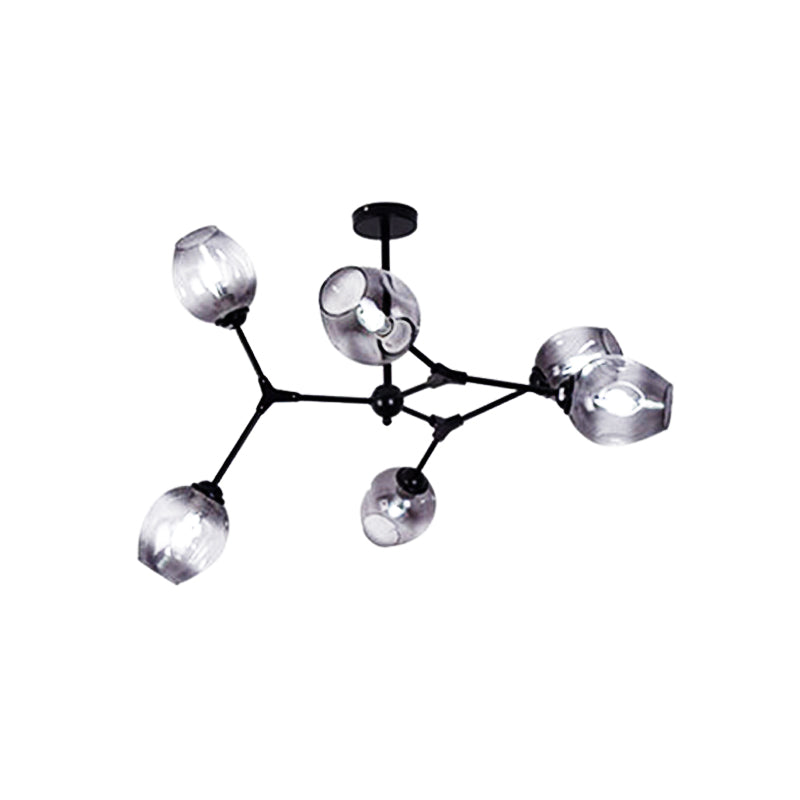 Black Branch Chandelier Modern Nordic Style 6/8/9 Lights Amber/Blue/Clear Glass Ceiling Light with Adjustable Arm Clearhalo 'Ceiling Lights' 'Chandeliers' 'Clear' 'Glass shade' 'Glass' 'Industrial' 'Modern Chandeliers' 'Modern' 'Tiffany' 'Traditional Chandeliers' Lighting' 171395