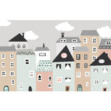 Childrens Art Houses Mural Decal Grey Stain Resistant Wall Covering for Living Room Clearhalo 'Wall Decor' 'Wall Mural' 1713962