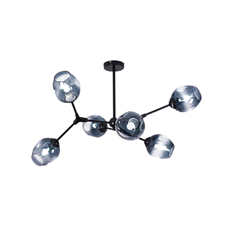 Black Branch Chandelier Modern Nordic Style 6/8/9 Lights Amber/Blue/Clear Glass Ceiling Light with Adjustable Arm Clearhalo 'Ceiling Lights' 'Chandeliers' 'Clear' 'Glass shade' 'Glass' 'Industrial' 'Modern Chandeliers' 'Modern' 'Tiffany' 'Traditional Chandeliers' Lighting' 171397
