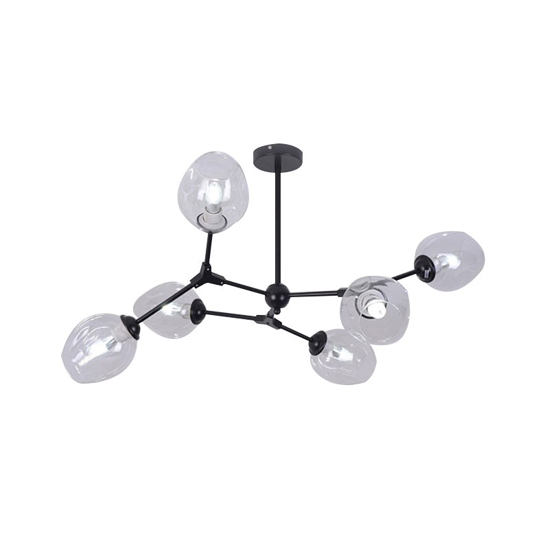 Black Branch Chandelier Modern Nordic Style 6/8/9 Lights Amber/Blue/Clear Glass Ceiling Light with Adjustable Arm Clearhalo 'Ceiling Lights' 'Chandeliers' 'Clear' 'Glass shade' 'Glass' 'Industrial' 'Modern Chandeliers' 'Modern' 'Tiffany' 'Traditional Chandeliers' Lighting' 171399