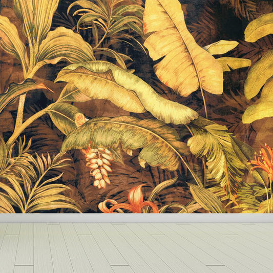 Stain-Proof Botanical Leaves Wall Mural Non-Woven Tropical Wall Art for Dining Room