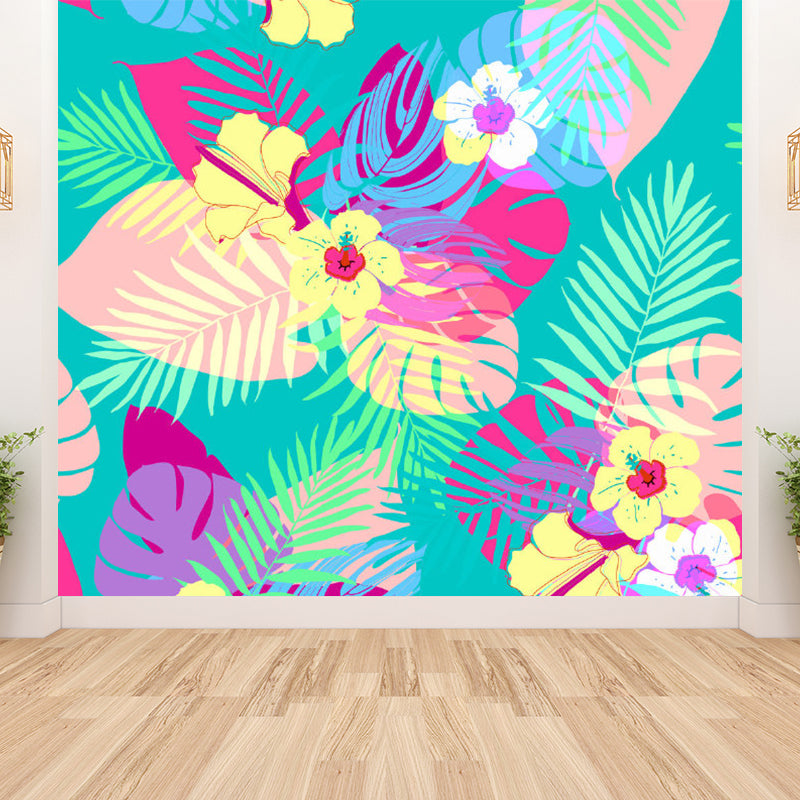 Yellow Flower Print Mural Wallpaper Florentine Tropical Stain-Proofing Wall Covering Clearhalo 'Wall Decor' 'Wall Mural' 1714225