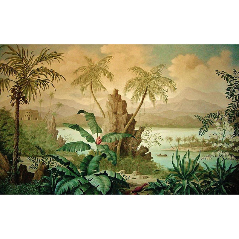 Lush Trees and Leaves Mural Decal for Dining Forest Landscape Wall Art, Personalized Clearhalo 'Wall Decor' 'Wall Mural' 1714332