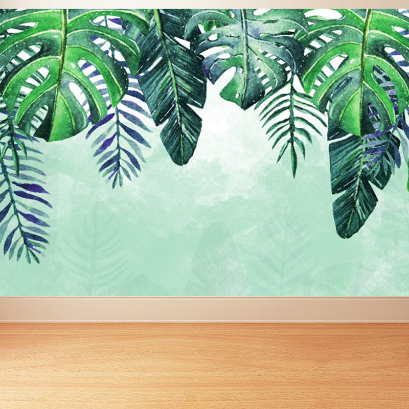 Lush Trees and Leaves Mural Decal for Dining Forest Landscape Wall Art, Personalized Green Clearhalo 'Wall Decor' 'Wall Mural' 1714334