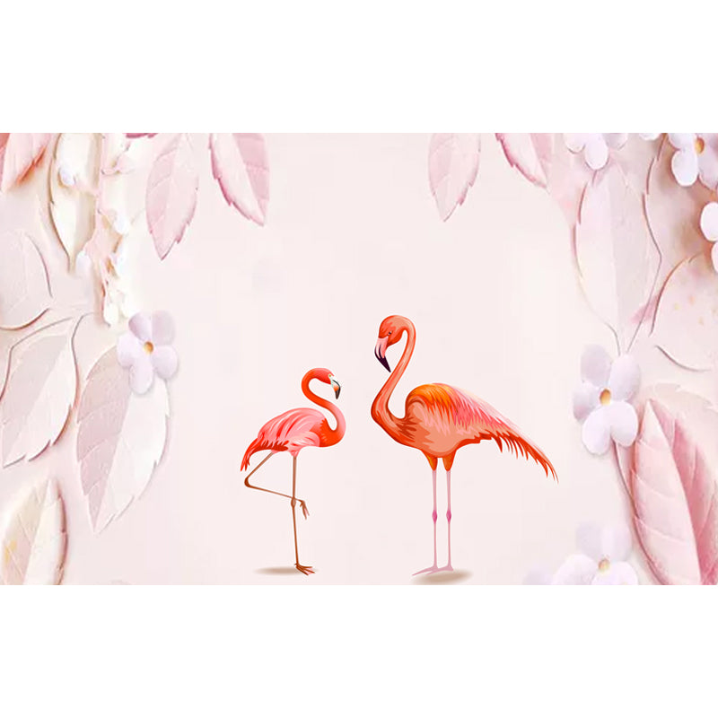 Pastel Color Flamingos Wall Mural Moisture-Proofing Tropical Bathroom Wall Covering Clearhalo 'Wall Decor' 'Wall Mural' 1714342
