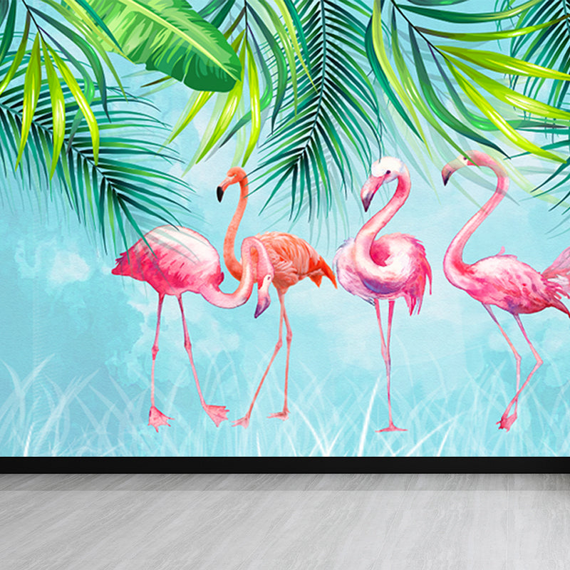 Pastel Color Flamingos Wall Mural Moisture-Proofing Tropical Bathroom Wall Covering Clearhalo 'Wall Decor' 'Wall Mural' 1714355
