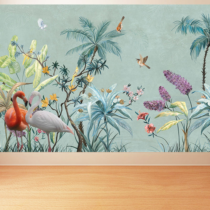 Pastel Color Flamingos Wall Mural Moisture-Proofing Tropical Bathroom Wall Covering Clearhalo 'Wall Decor' 'Wall Mural' 1714361