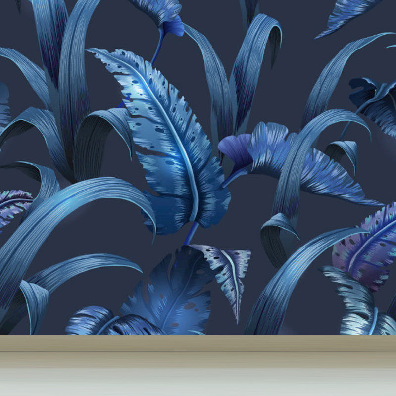 Light Color Leaves Pattern Mural Decal Waterproofing Tropical Interior Room Wall Art Blue Clearhalo 'Wall Decor' 'Wall Mural' 1714364